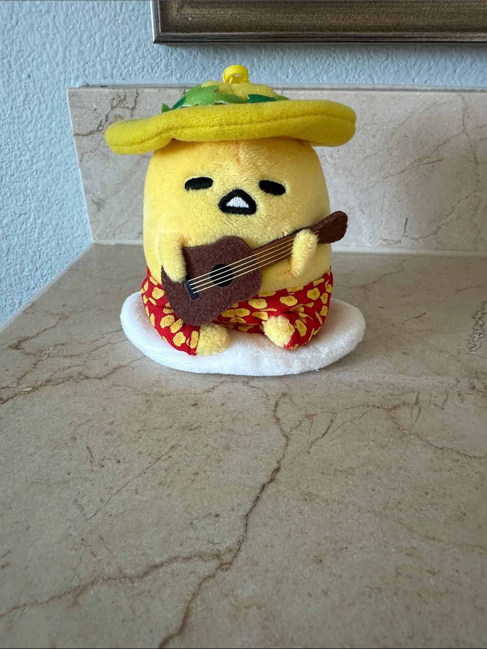 Gudetama Plush with Guitar and Hawaiian Shorts - Yellow